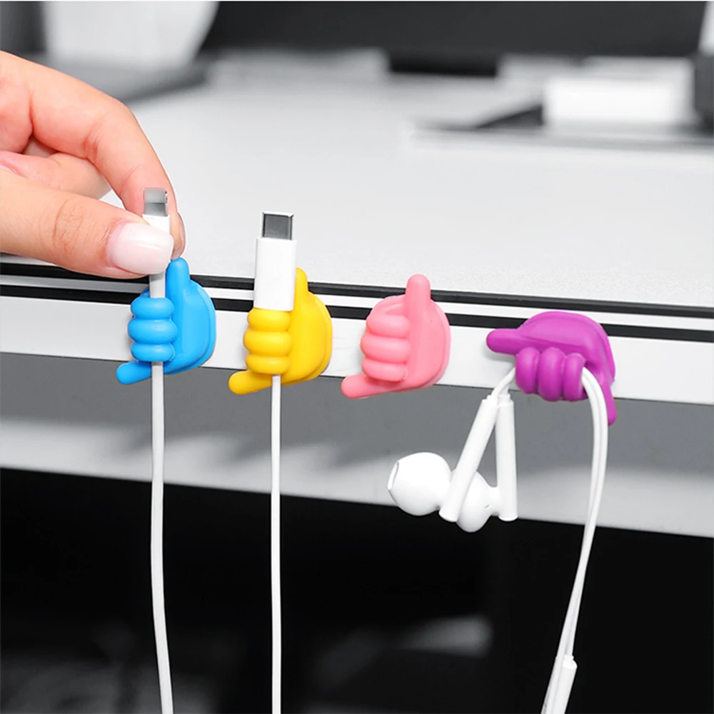 Criativo Silicone Polegar Cabo Winder Gancho, Multifuncional Car Desk Wall, Auto-adesivo, carregador de fone de ouvido, Organizadores de fio, 1-10pcs