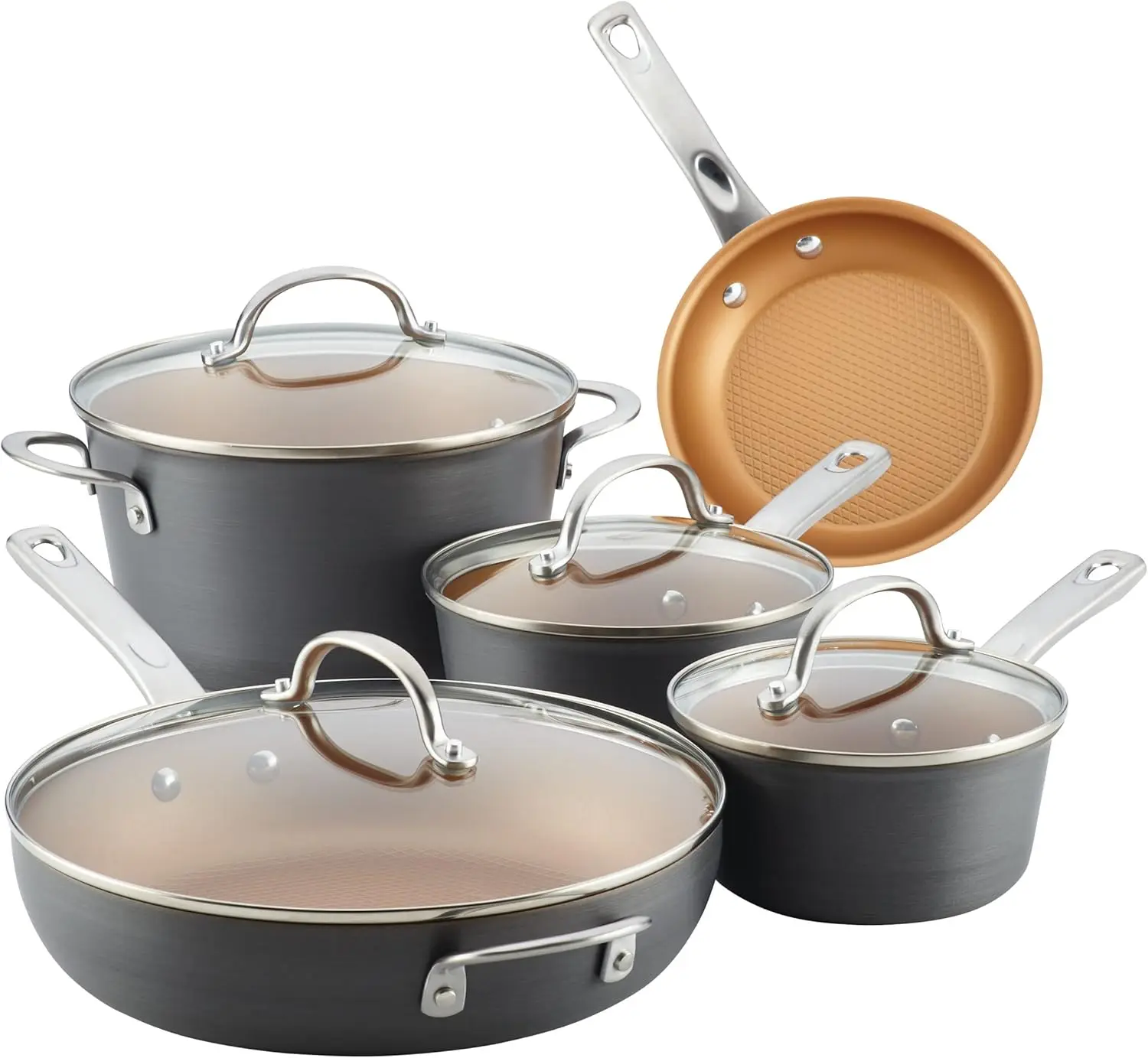

Curry Home Collection Hard Anodized Nonstick Cookware Pots and Pans Set, 9 Piece, Charcoal Gray