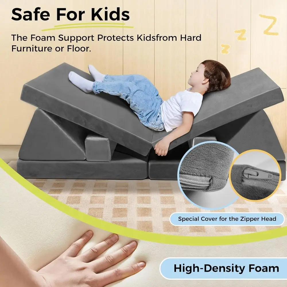 مجموعة أريكة اللعب المعيارية للأطفال: أثاث مقطعي للأطفال مكون من 18 قطعة لغرف النوم وغرف اللعب، وسائد إسفنجية قابلة للتحويل #4