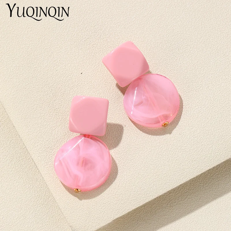 New Korean Big Colorful Dangle Earrings For Women Trending Long Geometric Round Drop Earring for Grils Fashion Ear Jewelry Gifts