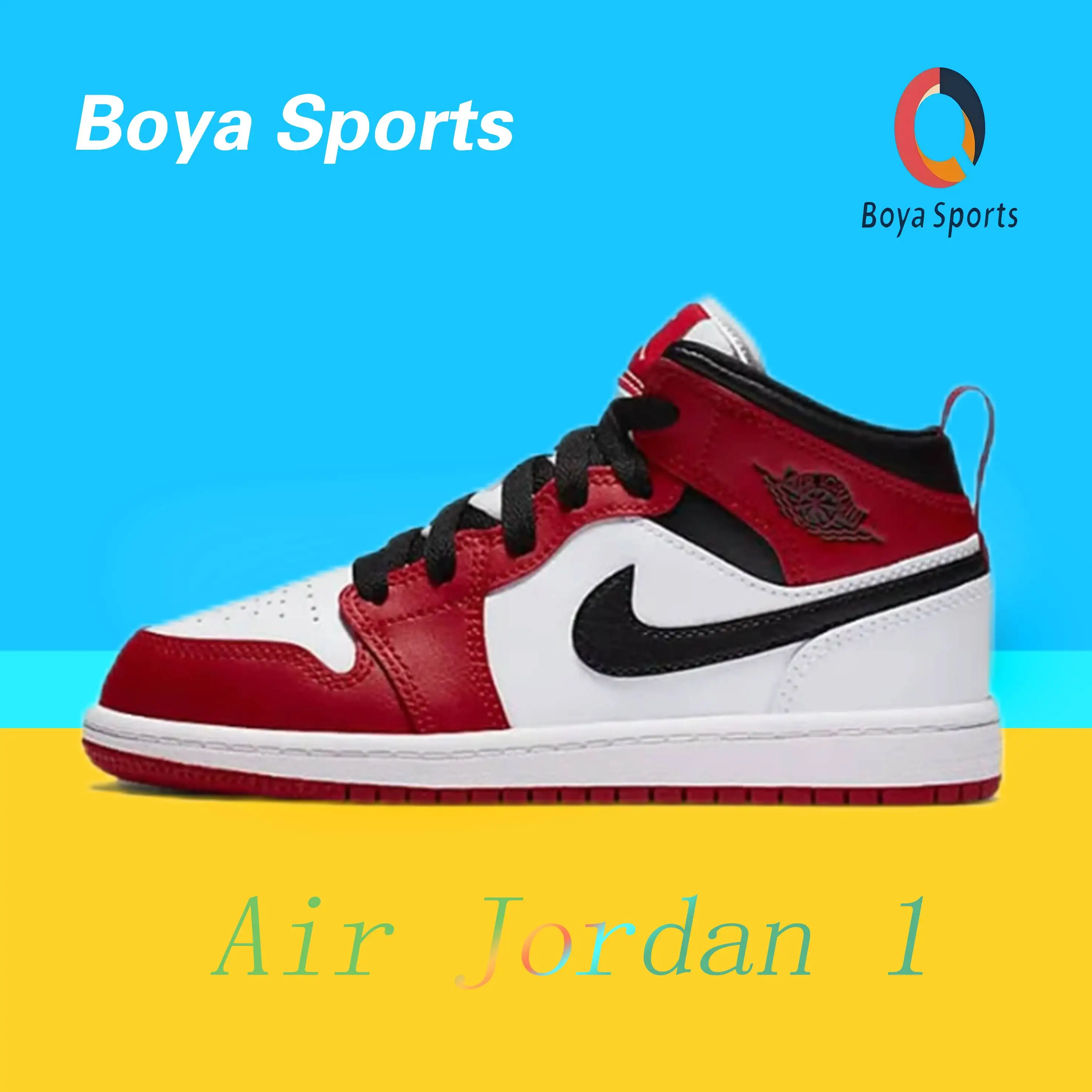 Nike Air Jordan 1 Comfortable Wear-resistant Shock Absorption Mid-topBoard Shoes White RedSuitable for Middle and Small Children