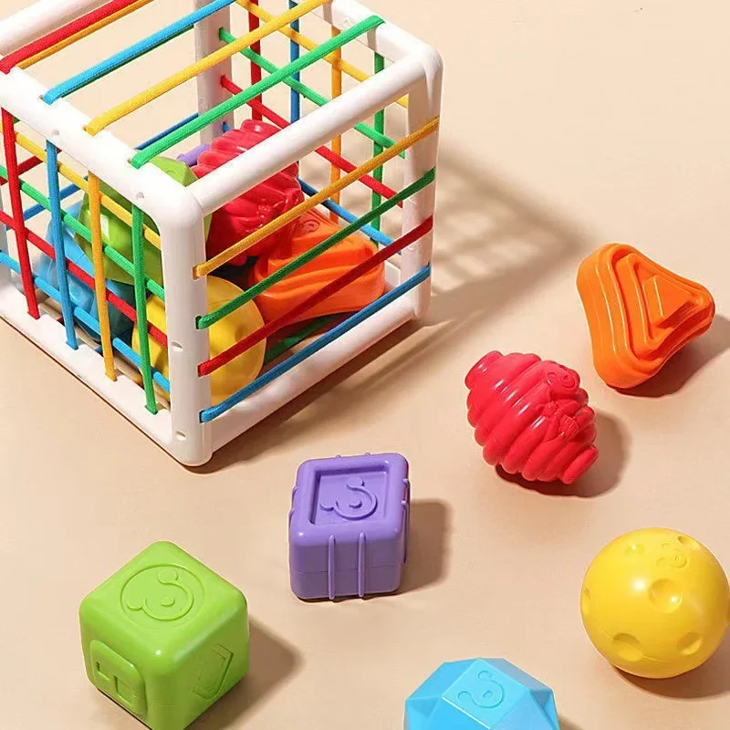 

Montessori Baby Sensory Bin Shape Sorter Colorful Cube Sorting Game Shape Blocks Cognition Training Early Education Toys