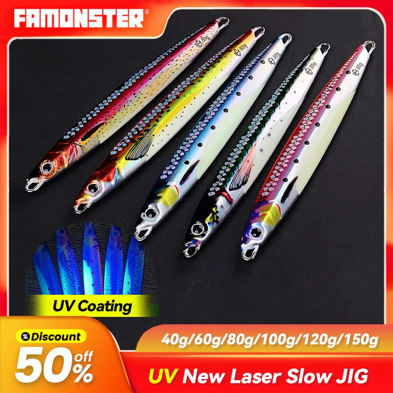 

Famonster Slow Jig Fishing Lure UV 3D Jigging JIG Sinking Jighead Artificial Laser Saltwater Boat Bass Pike Shore Winter Baits