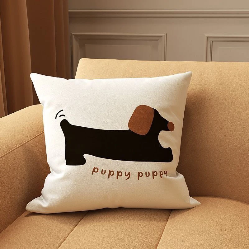 Cute Dachshund Puppy Throw Pillow Cover, Minimalist Cartoon Decorative Cushion Case