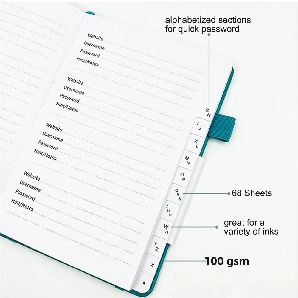 كتاب كلمة المرور مع علامات تبويب أبجدية، منظم عنوان الإنترنت، حافظة كلمة المرور لسجلات الموقع، حافظة الكتب