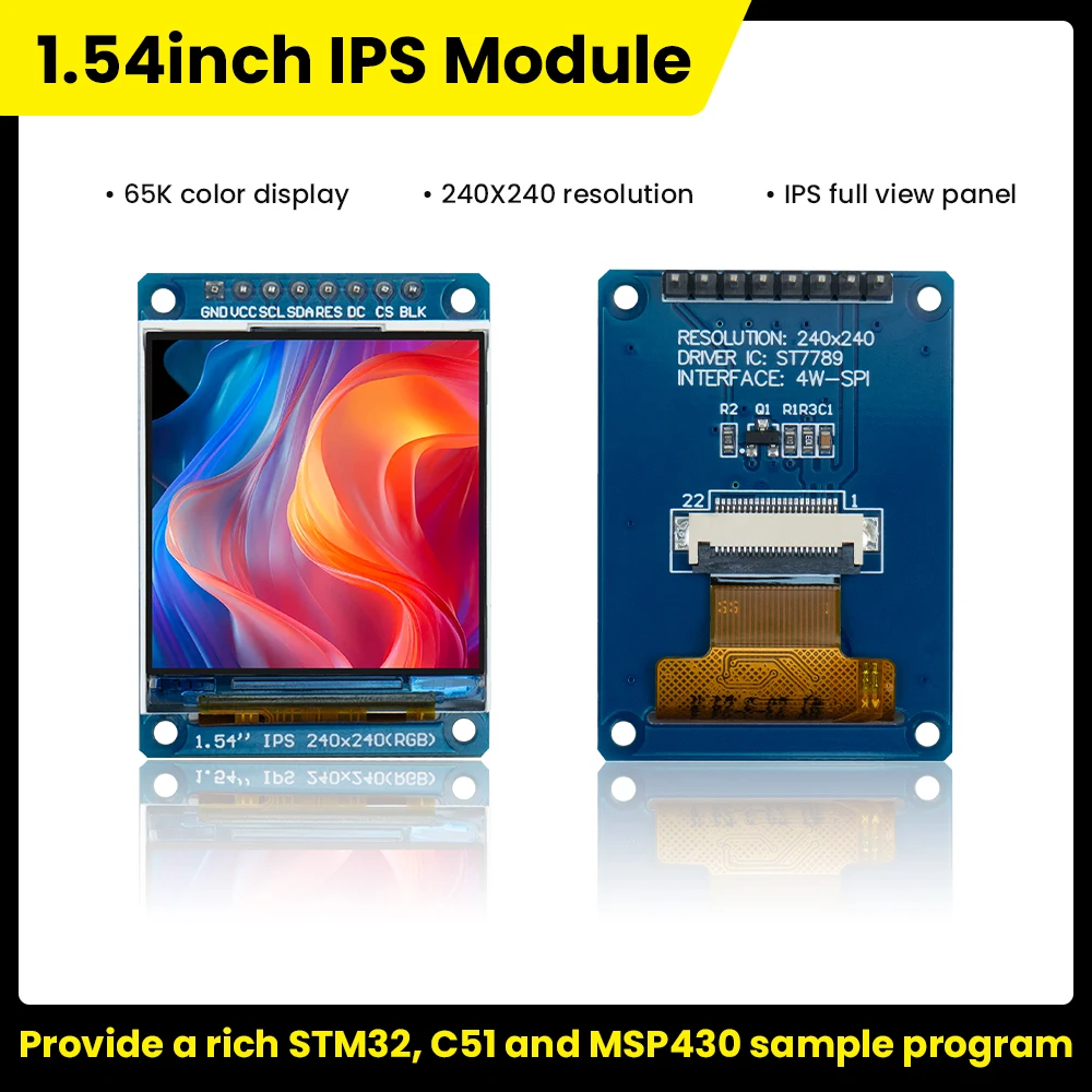 

1,54-дюймовый TFT-экран IPS с полным обзором 240*240 ST7789 Драйвер 65K Цветной экран 4-проводной SPI Последовательный совместимый C51/STM32/ESP32