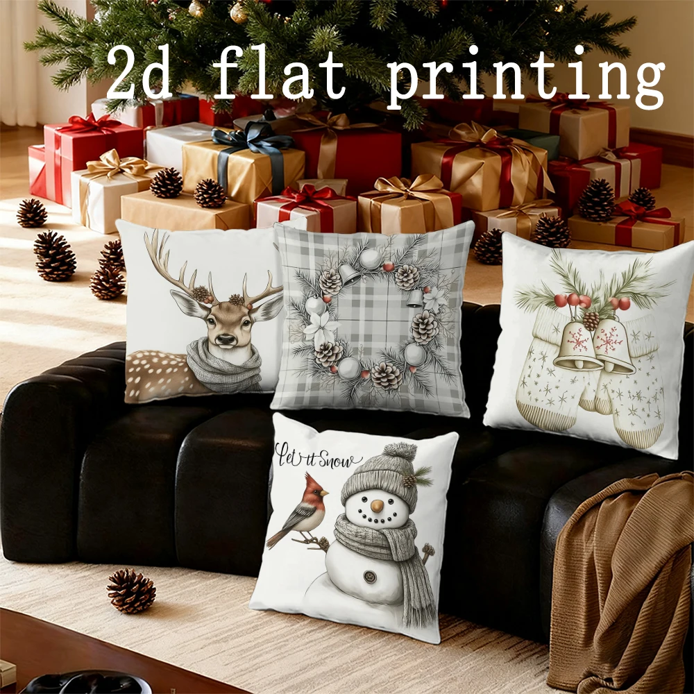 

Home Decor Christmas-themed Pillow Covers with Deer & Snowflakes Cushion Cover Suitable for Sofa Bedroom Car Pillow Cover