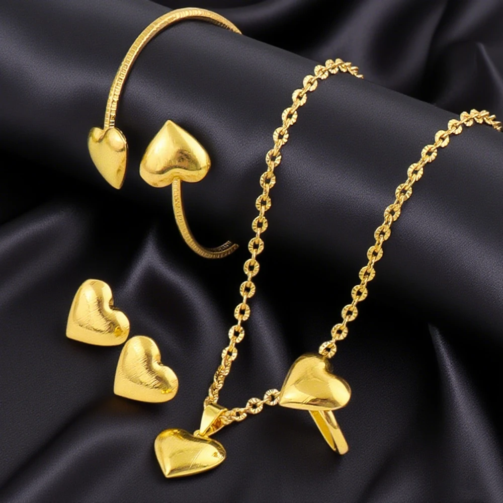 

Stainless Steel Gold Plated Love Heart Pendant Necklace Ring Bangle Earrings for Women Gothic Adjustable Chain Y2K Jewelry Gift