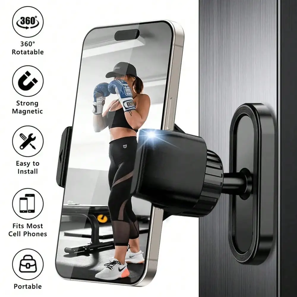 

360° Rotating Magnetic Phone Mount (Gym Edition) - A Portable Phone Holder Featuring Powerful Magnetic Suction That Securely Attaches To Metal Surfaces. A Unisex Fitness Accessory Compatible With Smartphones Ranging From 4.7 To 7 Inches. An Excellent Gift