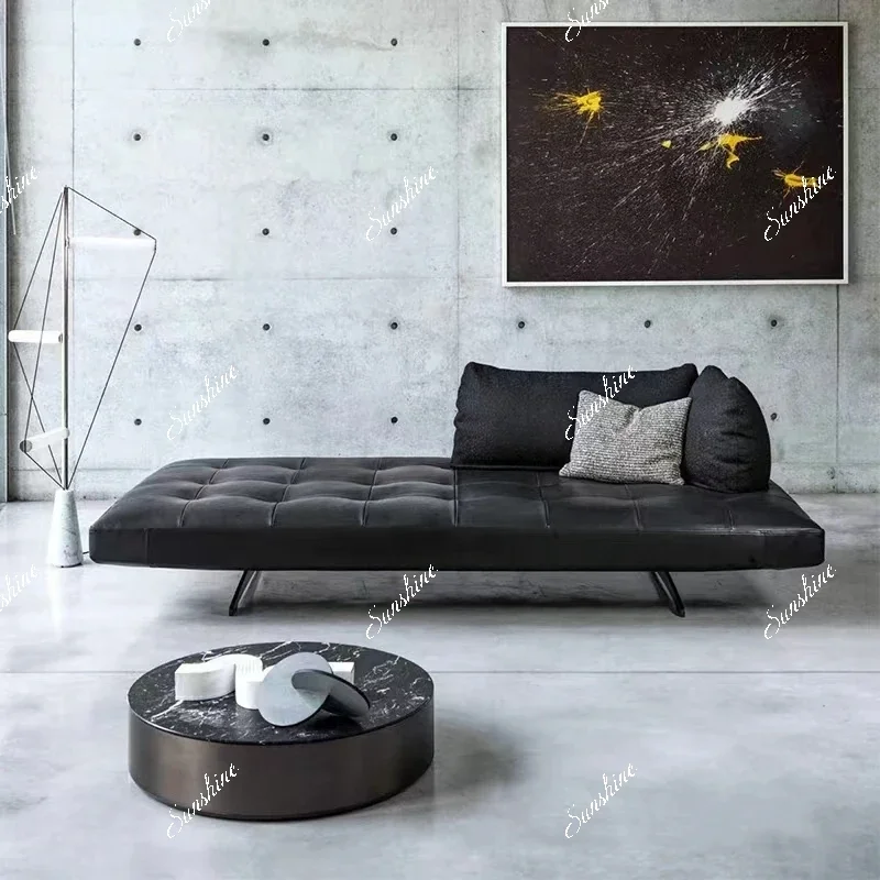 Italian minimalist small apartment leather chaise longue simple modern leisure sofa
