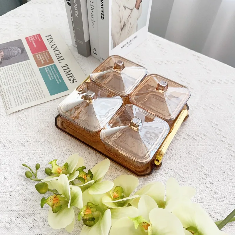 Compartment Glass Snack Box for Coffee Table European-Inspired Simple Design Practical for Home Use