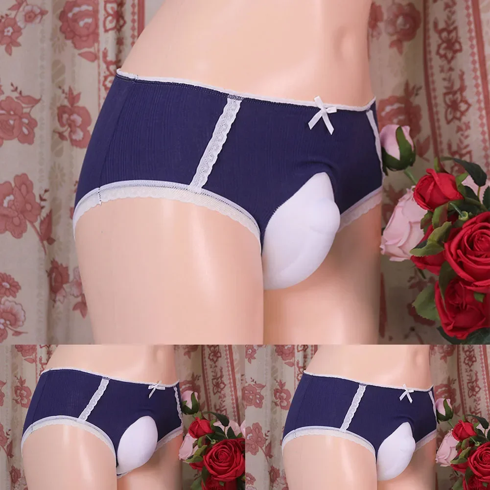กางเกงในซ่อนลูกไม้สำหรับผู้ชายกางเกงในทรงกางเกงในแบบไขว้ชุดชั้นในกางเกงในลายขวางเพศ