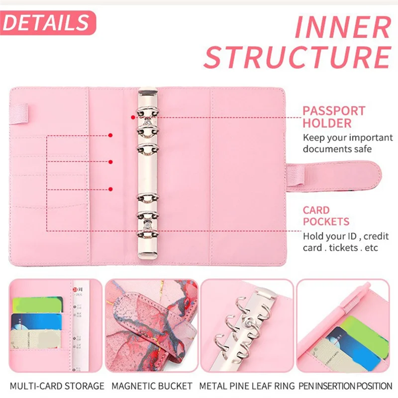 ซองซิปสมุดวางแผนงบประมาณลายหินอ่อนสีสัน A6ซองจดหมายเงินสดสำหรับจัดระเบียบงบประมาณสำหรับผูกงบประมาณ