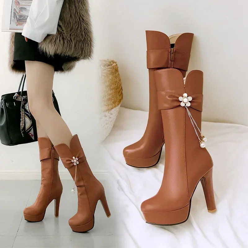 

Fashion Bottes Femmes Women Fashion Plus Size 34 To 43 High Heel Boots Lady Casual High Quality Long Boots Autumn Long Boot