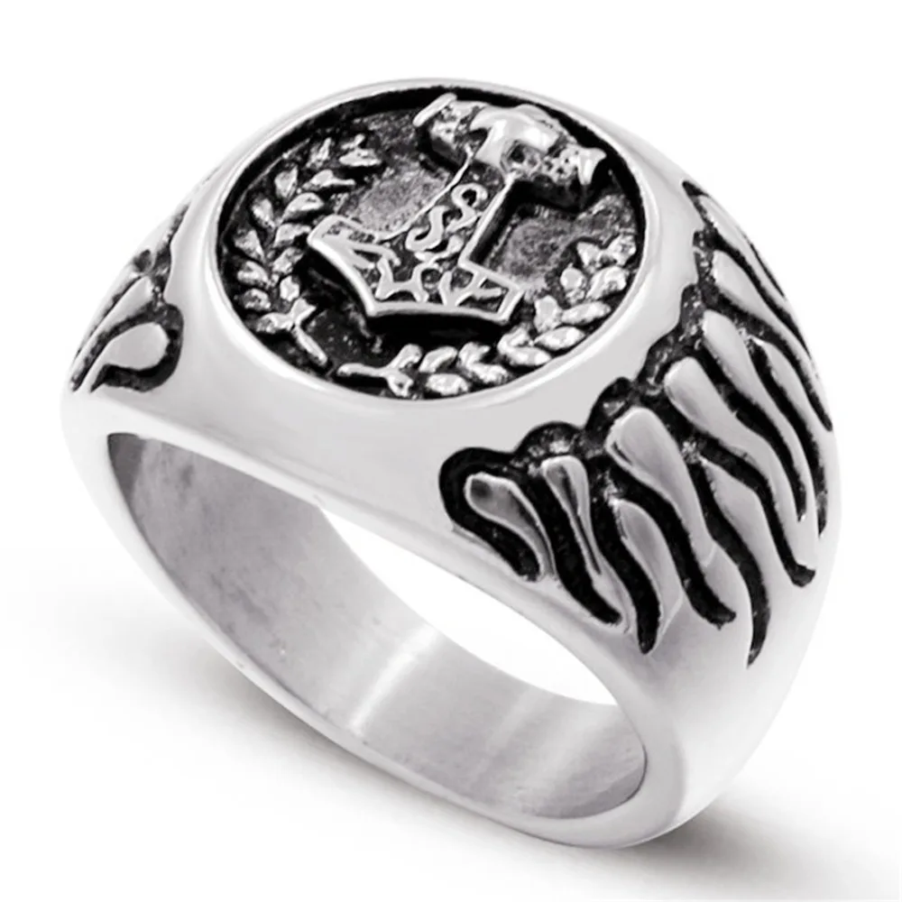 New Vintage Minimalist Trend Niche Viking Rune Stamp Scandinavian Ring Men\'s Domineering Punk Nordic Amulet Jewelry Accessories