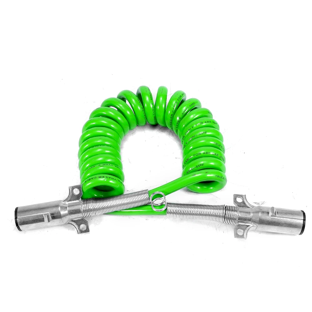 

ABS Heavy Duty 7-Way Coil Trailer Cord 15 FT Green Electrical Power Coil Spiral Trailer Cord