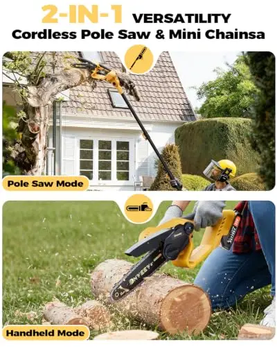 2-in-1 Cordless Pole Saw & 6-Inch Mini Electric Chainsaw,21V from Asurion, LLC