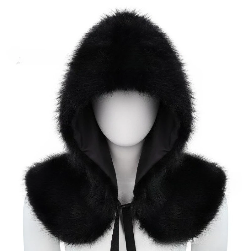 

Viking Fur Hooded Shawl Ren Faire Medieval Mantle Shoulder Wrap Collar Warrior Renaissance LARP Cosplay Costume Warm Cape Hat