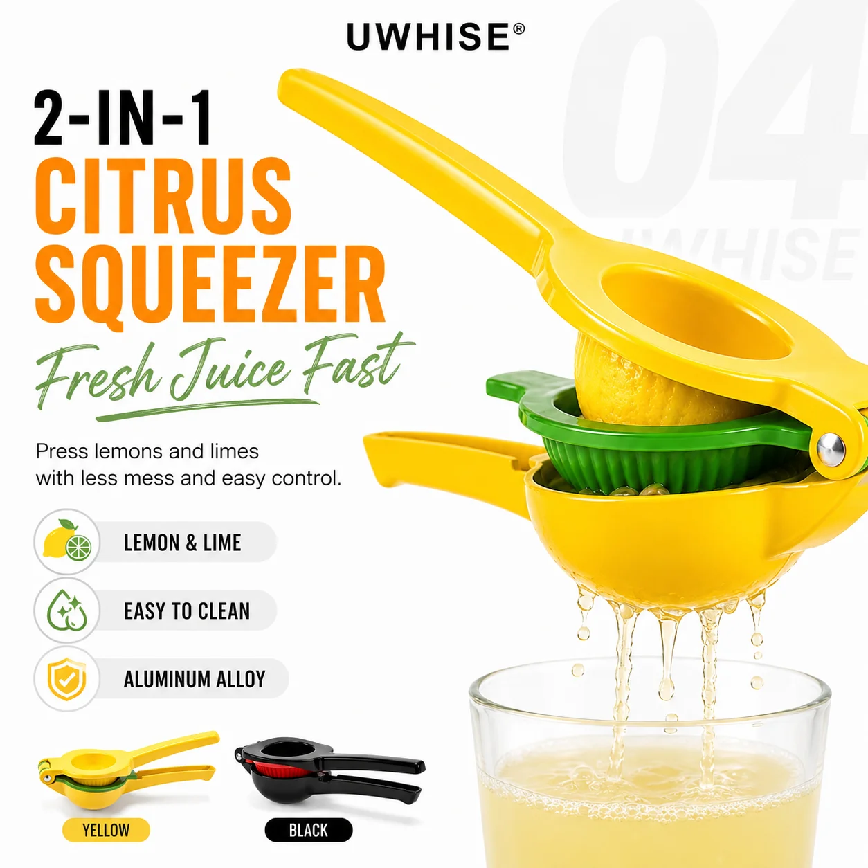 Uwhise 2 In 1 Lemon Squeezer Citrus Juicer Manual Fruit Press Aluminum Alloy Hand Juicer Tool For Limes Oranges Kitchen Tools