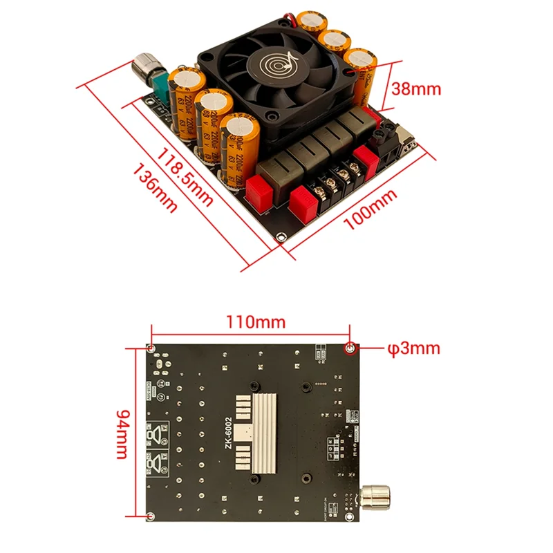 ZK-6002 Плата аудиоусилителя 2.0 Стерео с высокочастотной модуляцией 600 Вт + 600 Вт TPA3255-POS