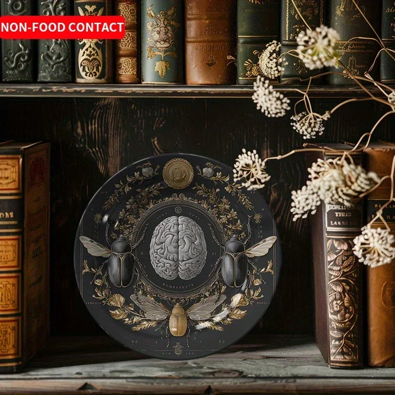 1pcCreative Ceramic Decorative Plate with Brain & Beetles Design, Home Desktop Art Ornament, Non-Food ContactPerfect gift for