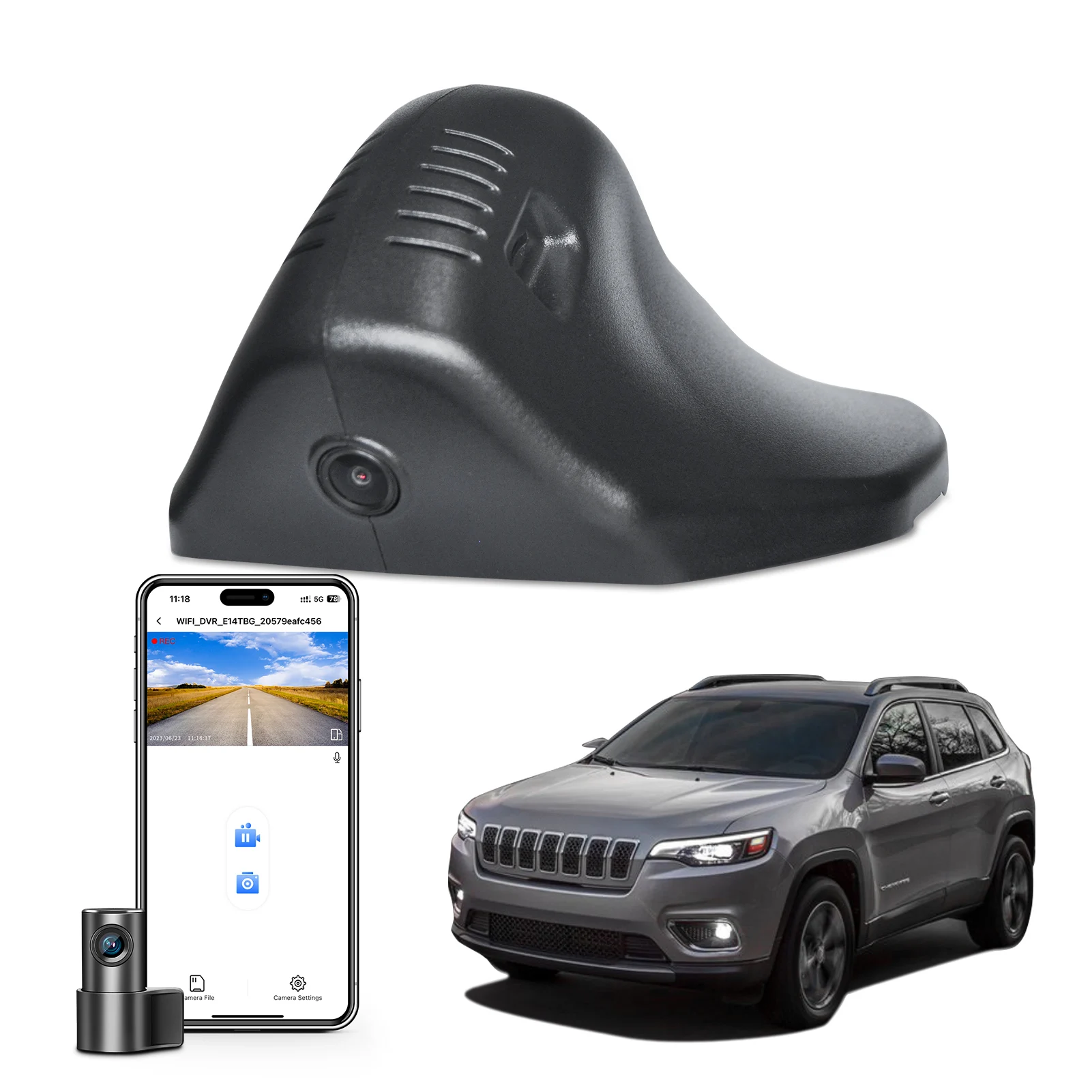 كاميرا Mangoal 4K DVR Dash مناسبة لسيارة Jeep 5th Gen Cherokee 2019-2023 KL (موديل D/E) UHD 2160P G-Sensor مراقبة ركن السيارة تطبيق WiFi
