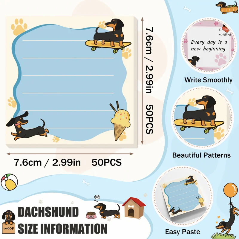 愛らしいジャーマンシェパードの付箋9枚 - 3x3インチの粘着パッド、450枚、9種類のユニークな漫画犬デザイン