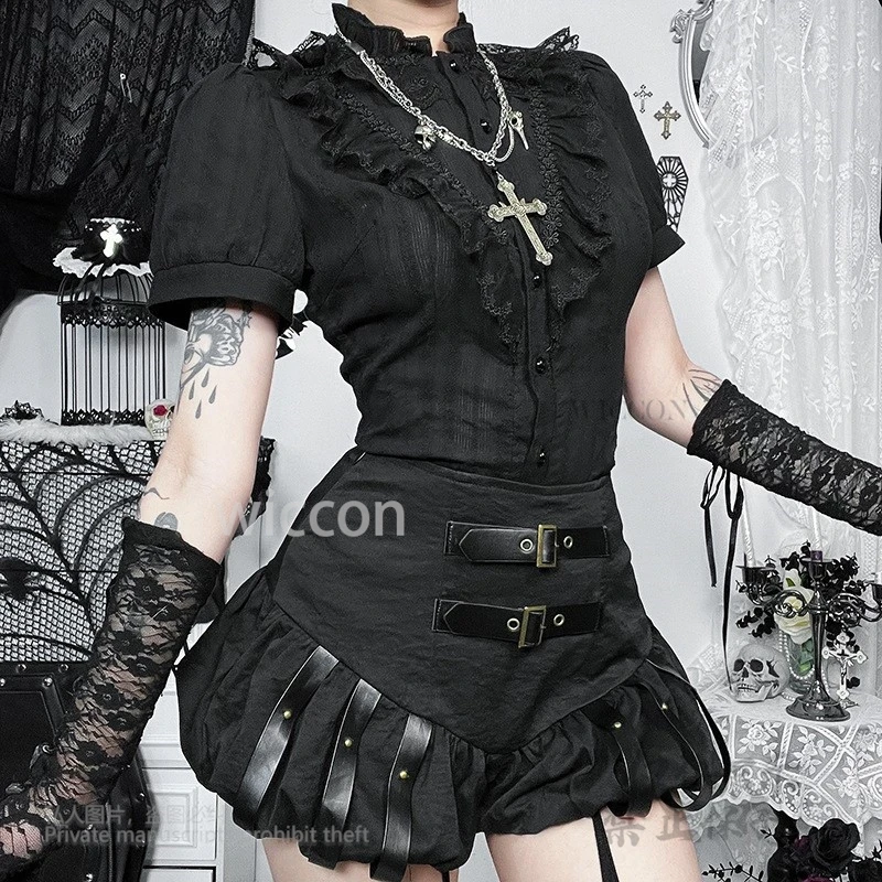 2025 Nuovo Y2K Jirai Kei Nero Zucca Pantaloni Sexy Steampunk Gonna Pantaloncini Streetwear Punk Moda Donna Causale Gotico Scuro SML