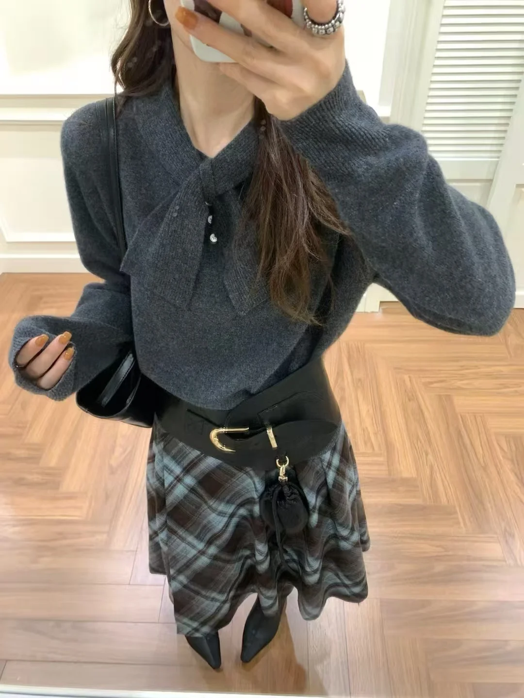 

Chic Knitted ay Sweater with Bow Tie Simple Vintage Sle Spring New Arrival Women's Loose Fit Long Sve Crew Ne Top