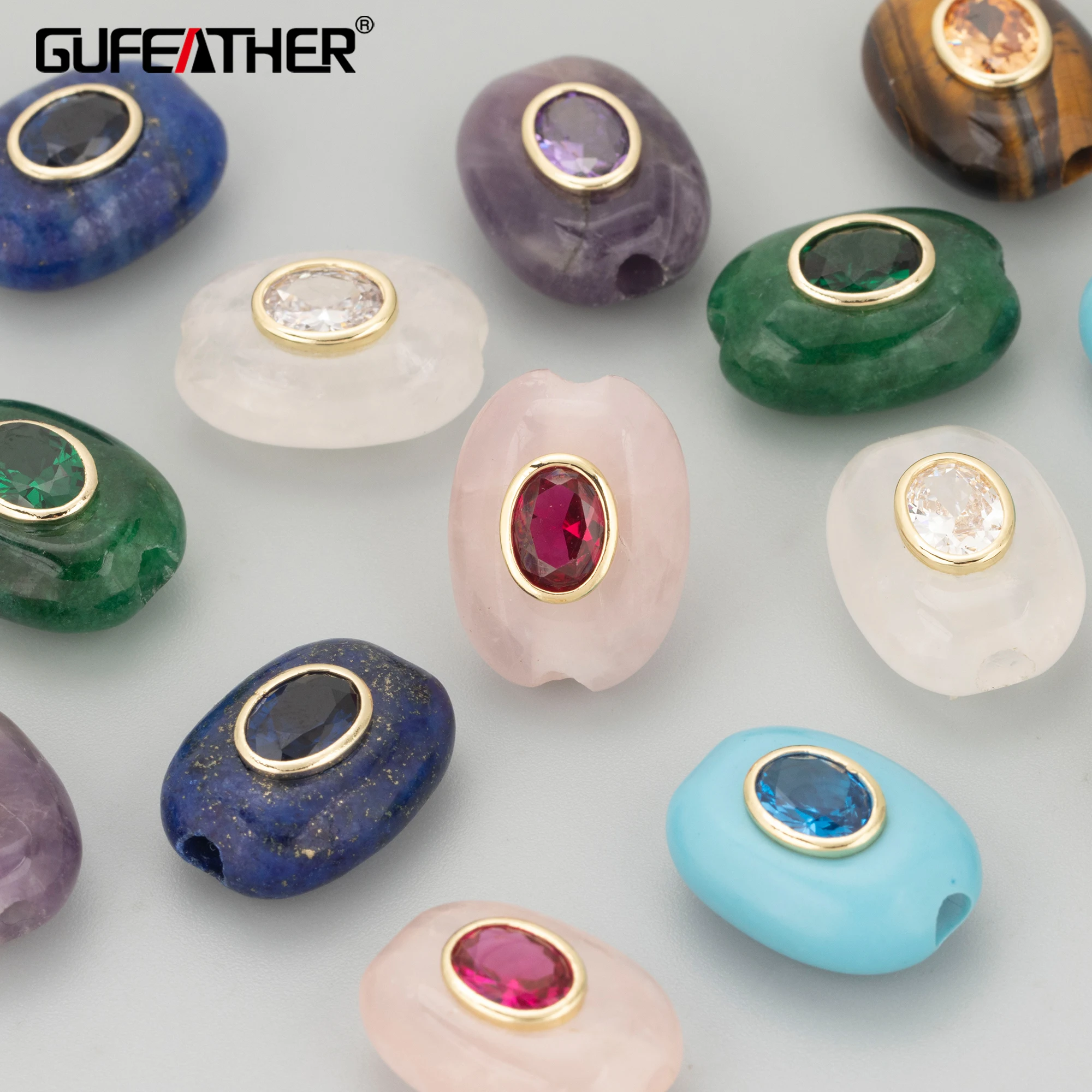 Image of GUFEATHER, Ein Stück/Los, MI36, Schmuckzubehör, 18K vergoldet, Kupfer, Naturstein, Zirkone, Anhänger, Schmuckherstellung, DIY-Anhänger