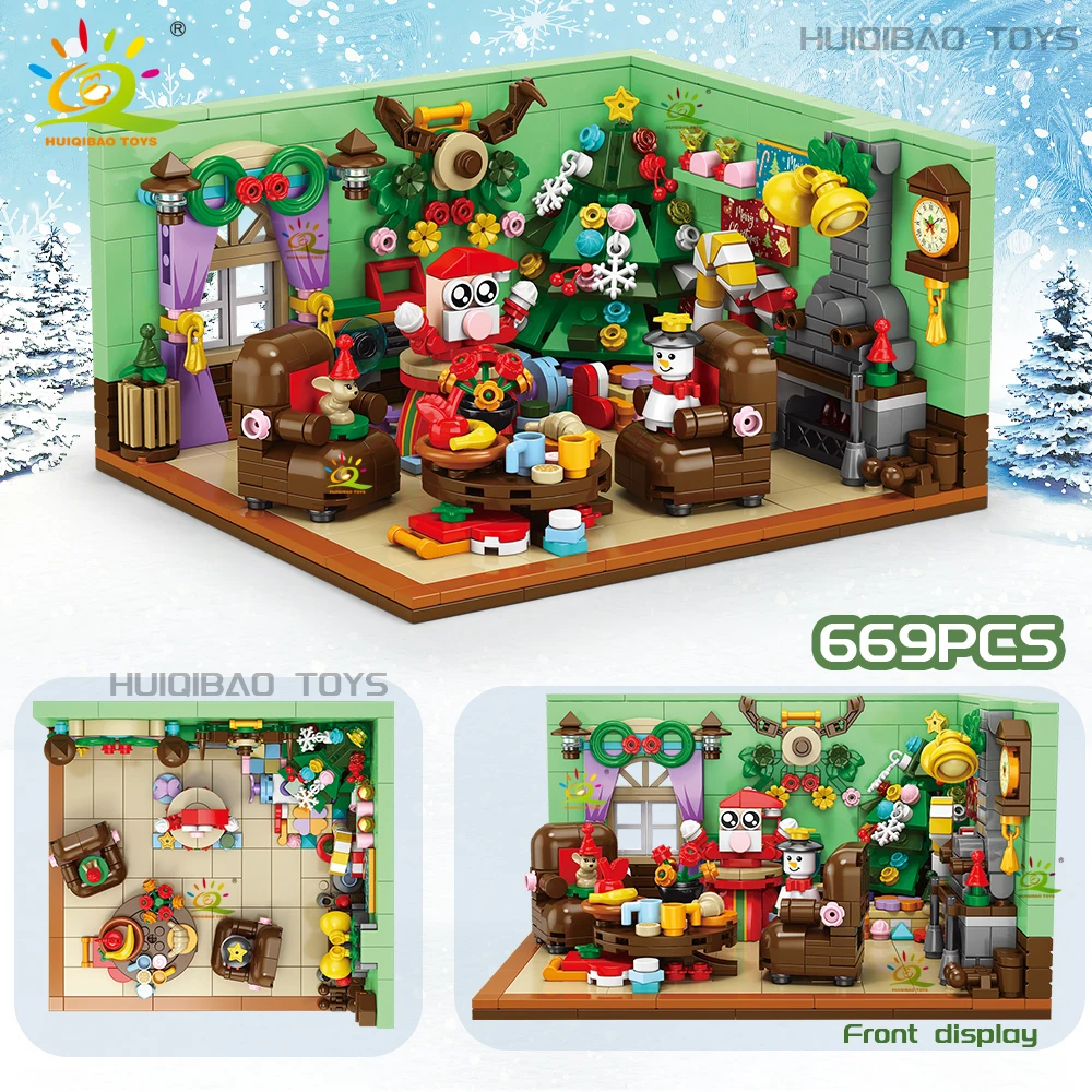 HUIQIBAO Christmas 24 Day Countdown Calendar Tree Santa Claus Train Model Building Block DIY Bricks Toys for Children Adult Gift