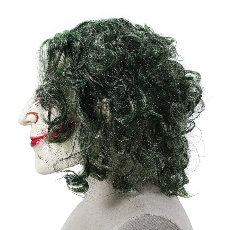 Halloween Joker Latex Mask Dark Knight Cosplay Horror Scary Clown Funny Mask Green Hair Wig Masques Party Dress Up Prop