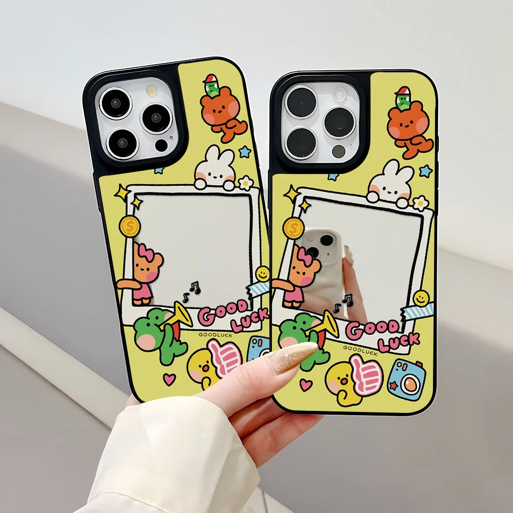 Cute Cartoon Mirror Phone Case For iPhone 17 Pro Max Case iPhone 11 15 Pro 16 14 13 12 17Pro Max Cases Make up Mirror Back Cover - view 2