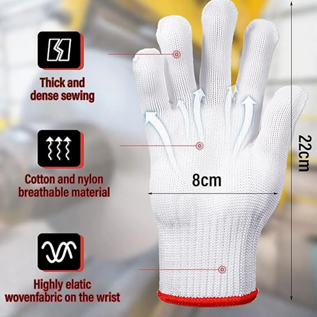 Hand Working Gloves Safety Grip Protection Work Gloves Men Women BBQ Thick Cotton White(Pack of 12 Pairs)