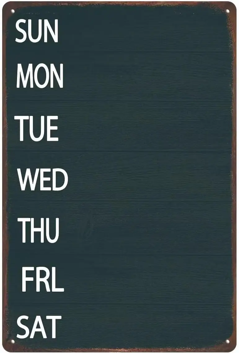 Sun Mon Tue Wed Thu Fri Sat Metal Sign Weekly Menu Board Rustic Menu Chalkboard Hanging Sign Plaque Rustic Wall Art Decor Menu B