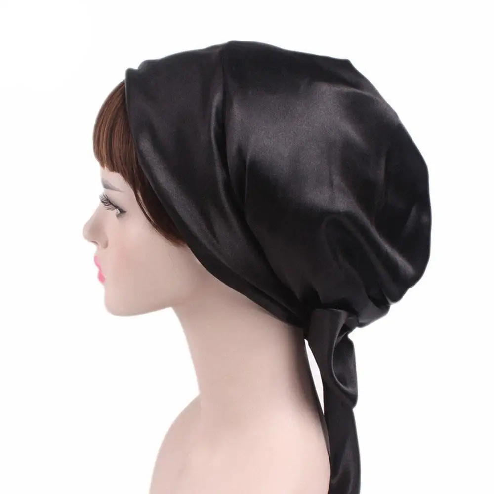 Women Silk Satin Cap Ladies Long Hair Care Bonnet Night Sleep Cap Hair Satin Turban Headscarf Adjustable Female Night Cap