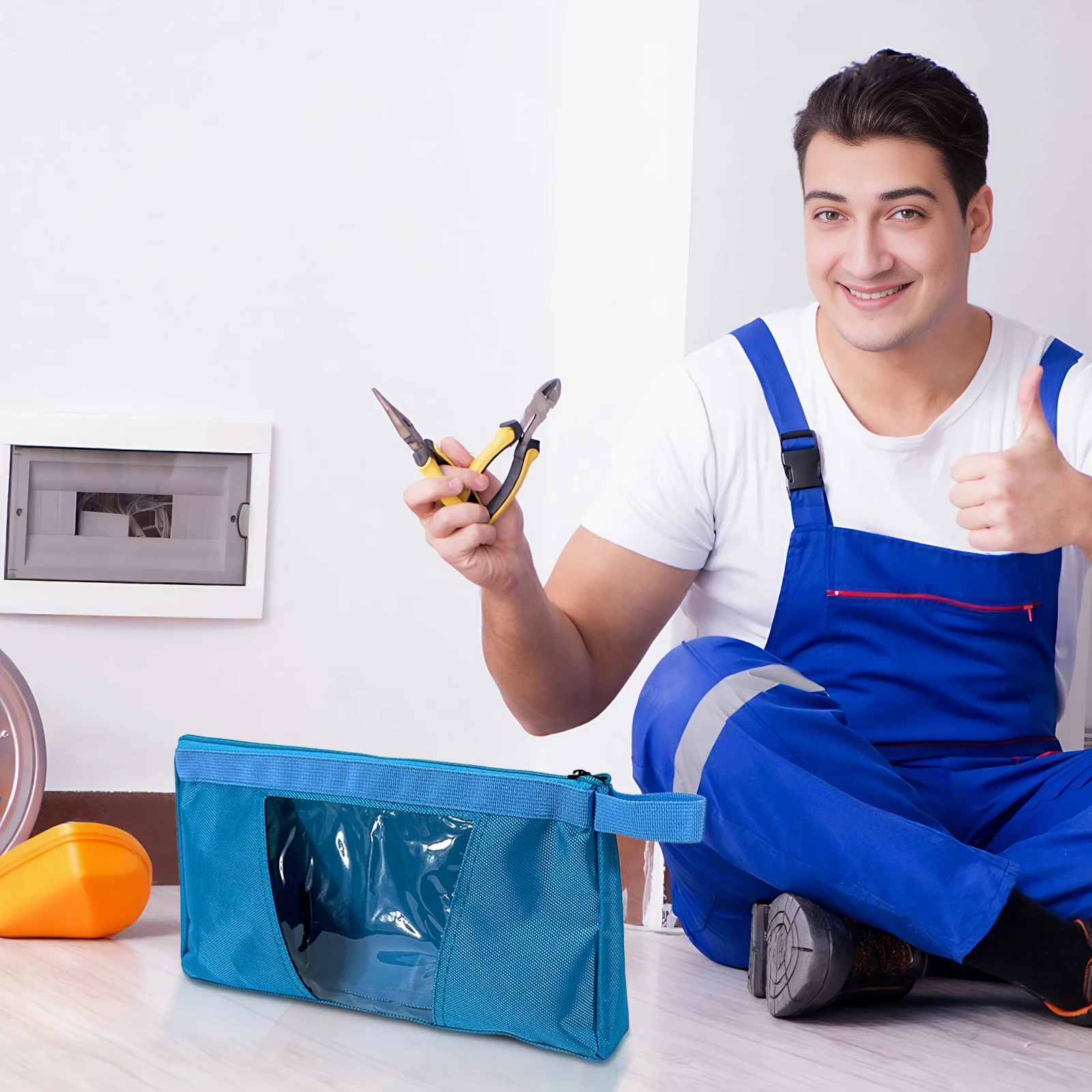 حقيبة تخزين الأدوات السميكة ذات سعة كبيرة وسحاب شفاف حقيبة مكياج حقيبة أدوات إصلاح قماش أكسفورد لتنظيم العناصر الصغيرة