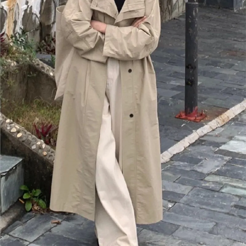 Nieuwe trenchcoat dames lang klein kaki slouchy