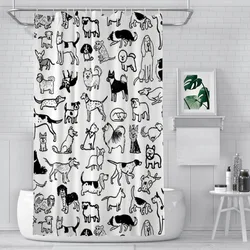 Black White Dogs Pattern Bathroom Shower Curtains Shiba Inu Waterproof Partition Curtain Designed Home Decor Accessories