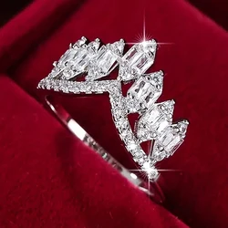 Silver Color Crown Dazzling Cubic Zircon Wedding Rings for Women Simple Stylish Design Fashion  Party Modern Jewelry