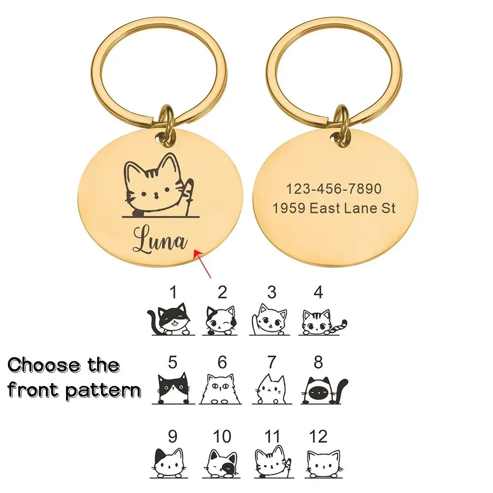 Personalized Cat ID Tag Anti-lost Mirror Pet Name Tags Plates Free Engraving Cats Kitten ID Tag Nameplate Pendant for Pets