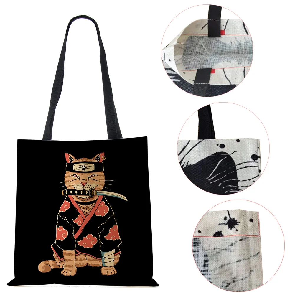 Print Shoulder Bag Vintage Women Cat Japanese Large Capacity Canvas Tote Bag 2022 Harajuku Kawaii Casual Shopping Portable Handb