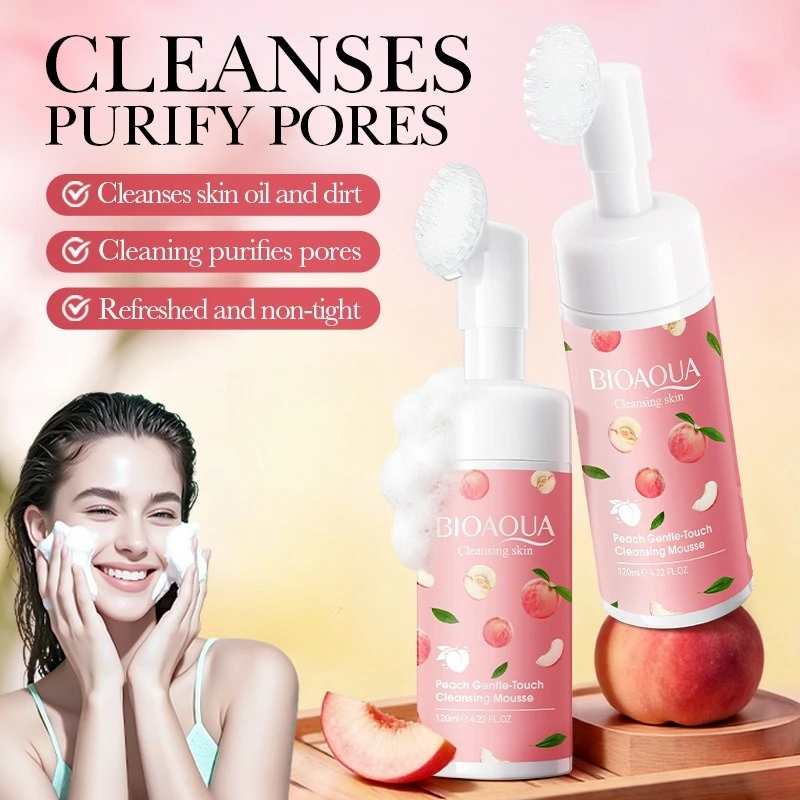 BIOAOUA Peach Soft Cleansing Mousse Facial Cleansing Moisturizing Hydrating Purifying Pores Makeup Remover Skin Care
