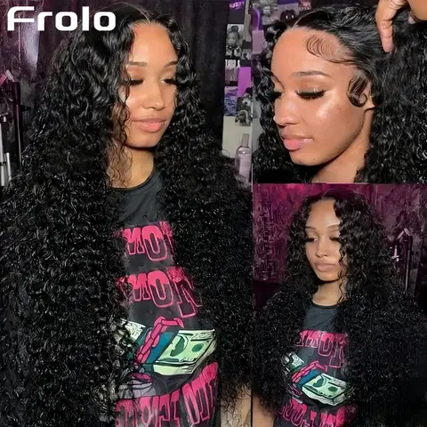 40 Inch Curly Hd Lace Frontal Wig Deep Wave Human Hair Wig Water Wave 13X6 Lace Front Wig 250 Density Pre Plucked Brazilian Hair