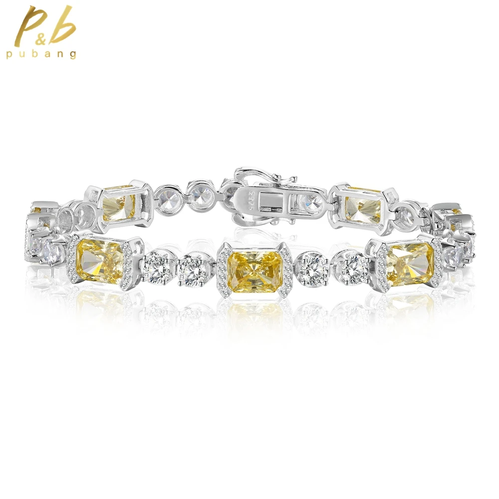 

PuBang Fine Jewelry 925 Sterling Silver Simple Bracelet Yellow Gemstone Created Moissanite for Women Wedding Gifts Drop Shipping