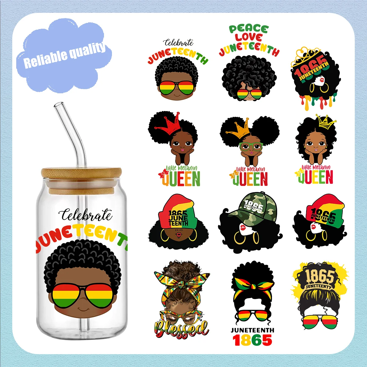 

Juneteenth Theme UV DTF Cup Wrap For 16OZ Libbey Glass Cups Wrap Transfer Stickers Can Custom Decals bulk dtf wraps Stickers