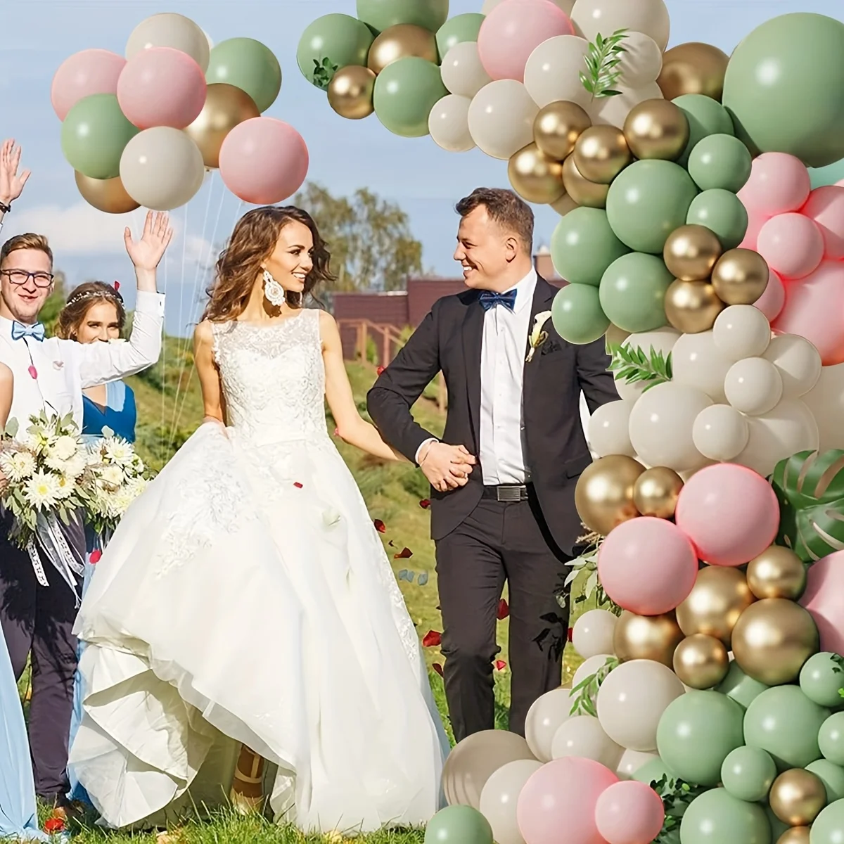 135pcs Sage Green Pink Balloons Garland Kit Olive Green Blush Metallic Golden Girl Shower Bridal Shower Birthday Party Decora view 3