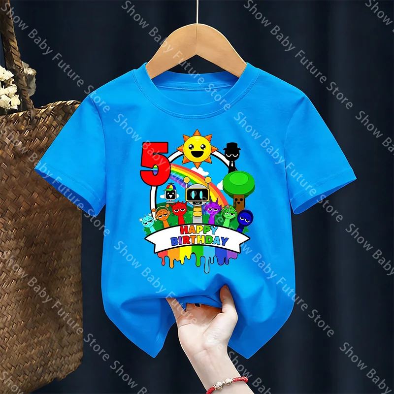 Bedrucktes Kawaii Sprunkis Geburtstagsnummer-T-Shirt für Teenager, Cartoon, niedliches Sommer-Baumwoll-T-Shirt, Kleidung, Anime, Rundhals-Tops