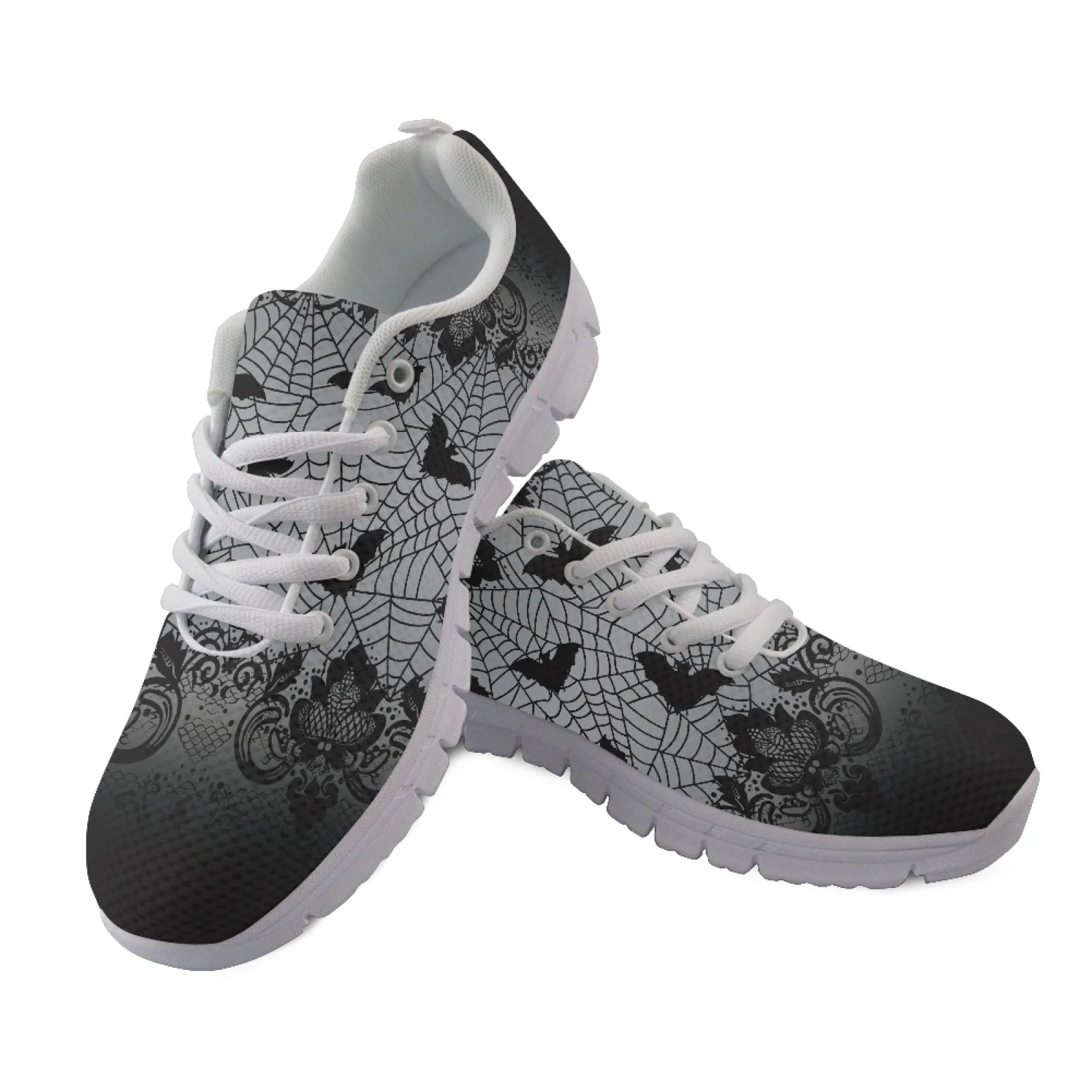 Coloranimal Spider Web Bat Print Anti-Slip Tennis Shoe for Women Mesh & EVA Sole Womens Athletic Walking Sneakers for Hiking