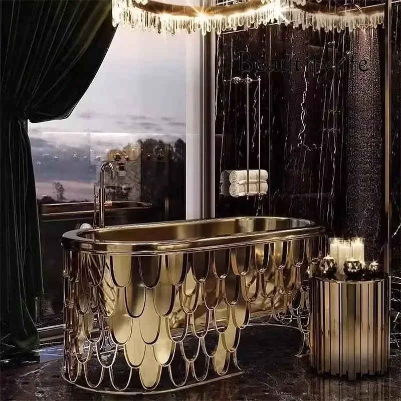

Q Light luxury stainless steel bathtub designer high-end villa bathroom household high-end bath basin